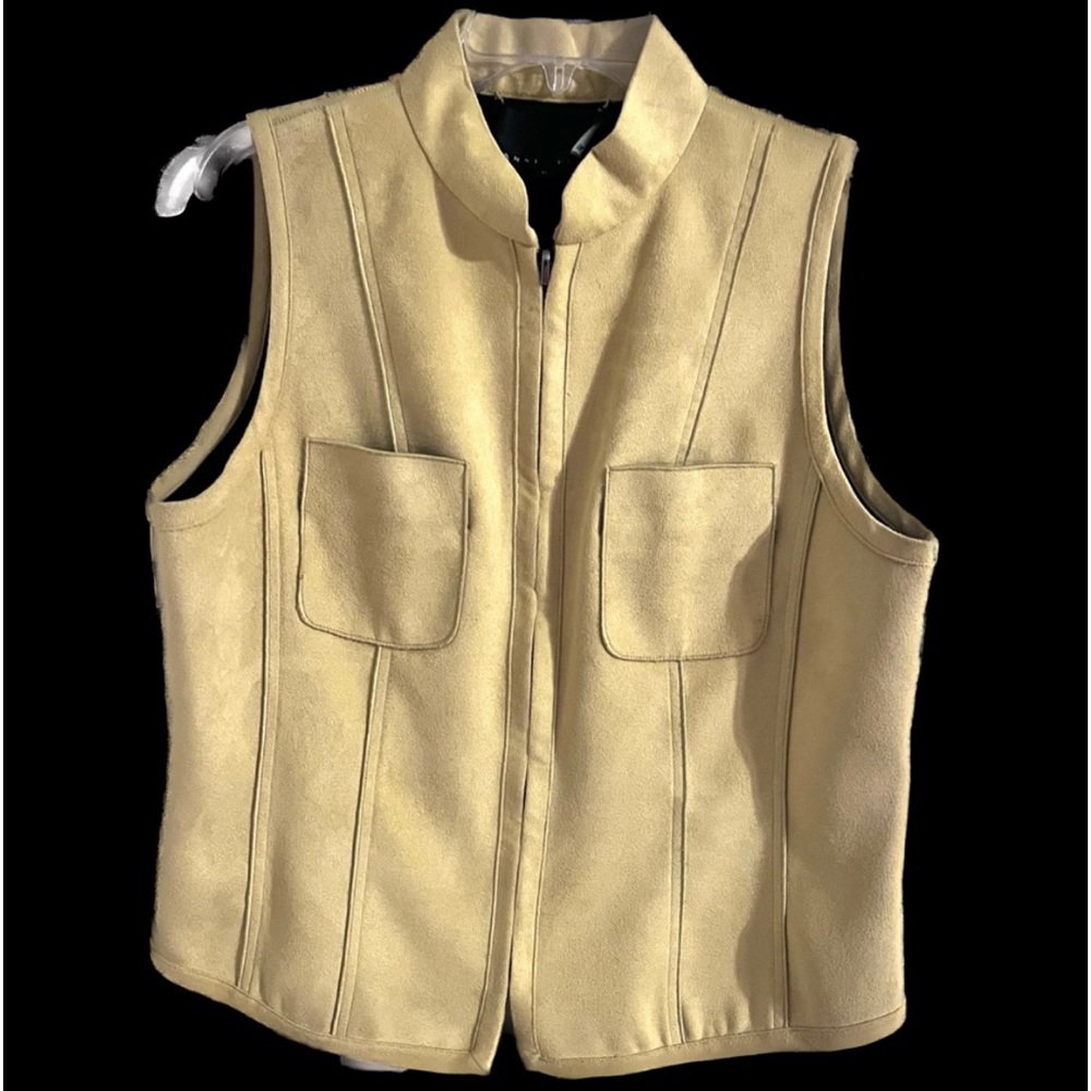 Yansi Fugel Mustard Yellow Faux Suede Vest Reversible Size Large